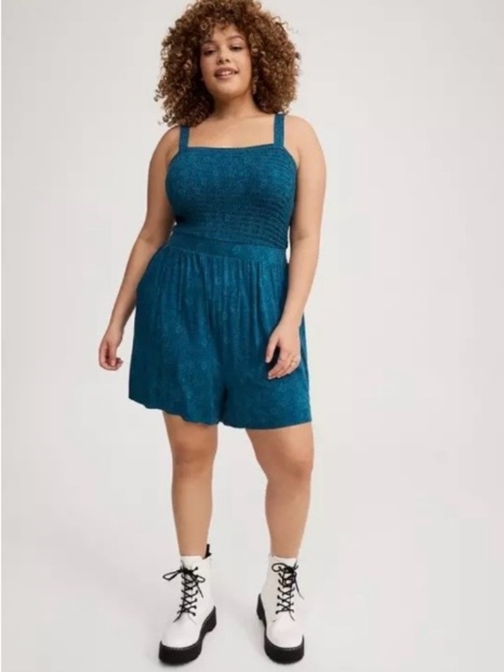 Torrid Teal Square-Neck Smocked Romper - Size 2X - EUC! - Picture 6 of 10